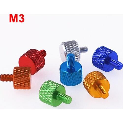 5PCS M3 Knurled Thumb Screws Aluminum Alloy Round Flat Head DIY Case Adjust Screw Multiple Color Length 5mm