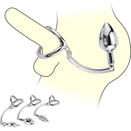 Stainless Steel Anal hook For Men Butt Plug Prostate Massager Cock Ring Penis Rings Delay Ejaculation Anus Dilator Sex Products