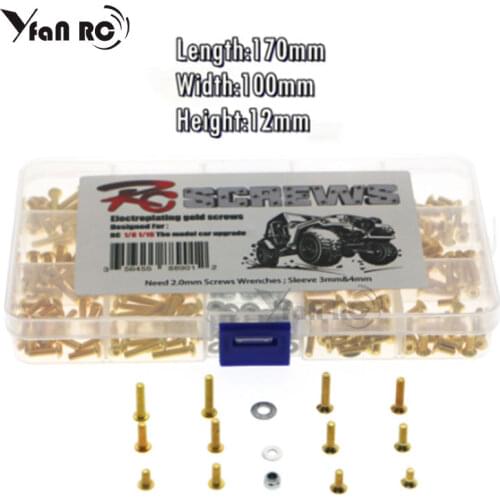 Free Shipping Gold Screws Washer Nuts Box Set for 1/8 1/10 HSP 94111 Tamiya HPI Kyosho D90 SRC10 Remote Control RC Car Parts