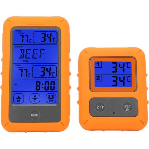 Wireless LCD Touch Control Digital Food Thermometer Dual Probe IPX7 Waterproof Detector
