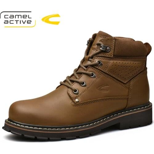 Camel Active New Top Quality Mens Winter Fashion Genuine Leather Round Toe Lace Up Motorcycle Boots Ankle Boots Wool Snow Boots