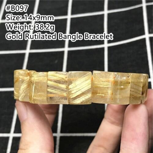 Natural Gold Rutilated Quartz Bracelet Bangle Jewelry For Women Men Wealth Healing Titanium Gemstone 14x9mm Beads Stretch AAAAA
