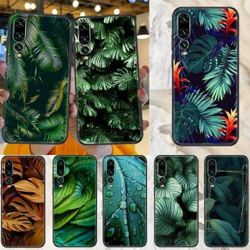 Green tropical leaves Palm leaf Phone case For Huawei P Mate P10 P20 P30 P40 10 20 Smart Z Pro Lite 2019 black art prime pretty