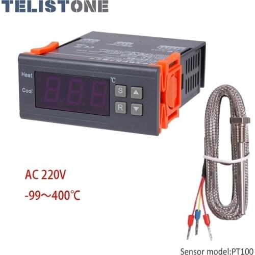 Digital Temperature Controller -99~400 degree PT100 M8 Probe Thermocouple Sensor Embedded Thermostat 220V Heating Cooling Switch