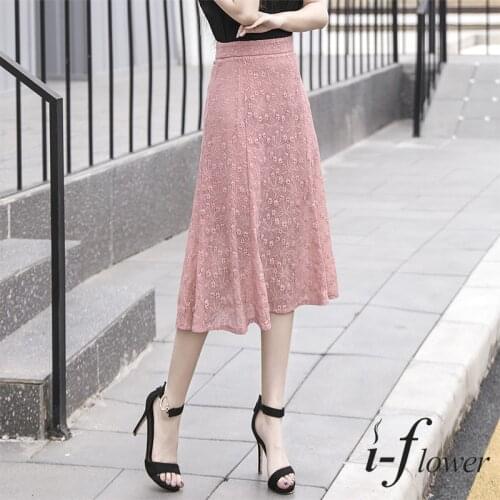 Elegant Long Skirts Womens 2021 Summer Elastic High-Waist Zipper Fly Lace Chiffon Skirts Large Swing Embroidery Umbrella Skirt