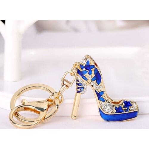 Exquisite red flower high heels keychain enamel crystal key ring for women purse bag pendant car keys accessories chaveiro S35