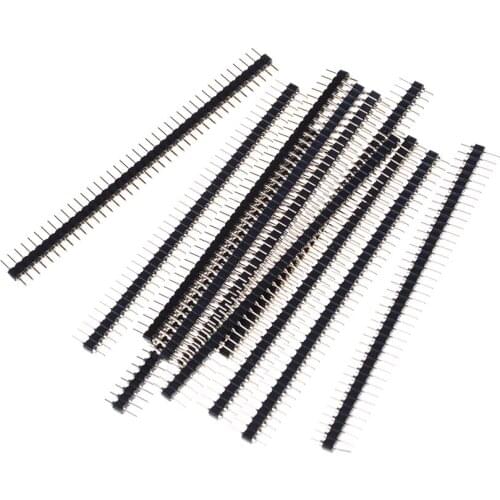 10pcs/lot Connector Gold Plated Straight Round Pin Header Strip Single Row Male Connector Breakable Strip 40 Pin 2.54mm