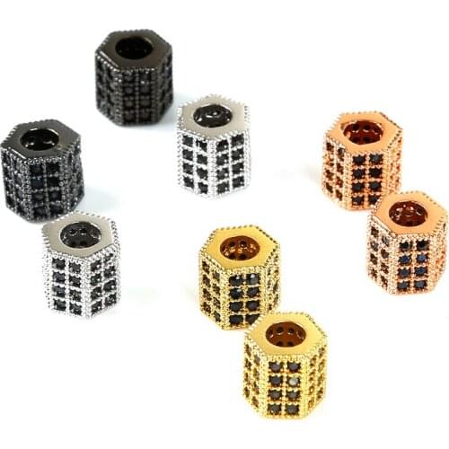 Fashion Geometric Black/Rose Gold CZ Beads for Men Bracelets & Bangles Jewelry Making Charms Spacer Beads DIY Accessories