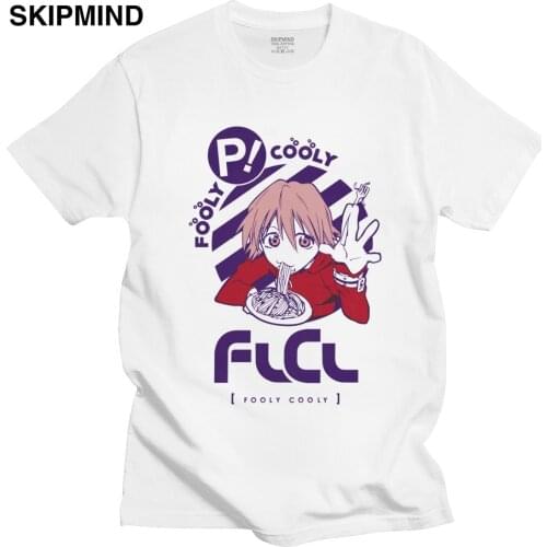 Fashion Men T Shirts FLCL Haruko Haruhana Short Sleeve Soft Cotton T-shirt O-neck Print Fooly Cooly Manga Anime Tee Tops Merch