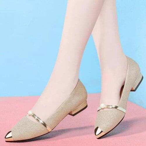 Fashion Flat Women Shoes Slip On Loafers Woman Single Shoe Spring Autumn Bling Gold Silver Lady Pointed Toe Office Work Footwear