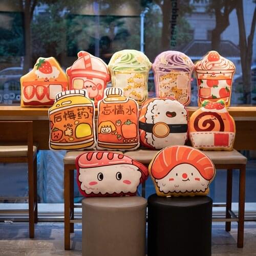 New Eleven Styles Kawaii Stuffed Fruits Sushi Ice Cream Plush Pillow Strawberry Cake Plush Toy Home Decor Cute Gifts For Girls