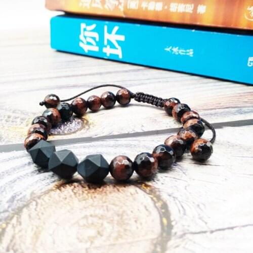 Wholesale Natural Red tiger eye stone and black onyx braided adjust bracelet mens bead bracelet jewelry 50pcs/lot+free shipping