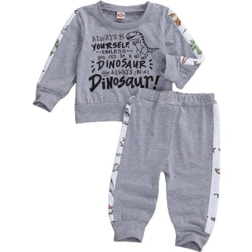 Baby Boys Autumn Outfits Long Sleeve Cartoon Dinosaur Round Neck Pullover Sweatshirt Elastic Long Pants Boy Cotton Clothes 6M-4Y