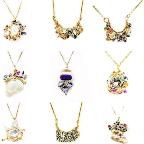 Vintage Irregular Natural Stone Necklace for Women Mix Color Stone Stainless Steel Chains Jewelry New Necklace 2021 Wholesale