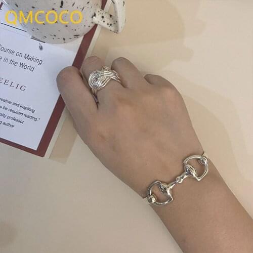 QMCOCO Korean Simple Geometric Buckle INS Woman Bracelet 925 Silver Creative Design Punk Party Hand Jewelry Accessories 2021 New