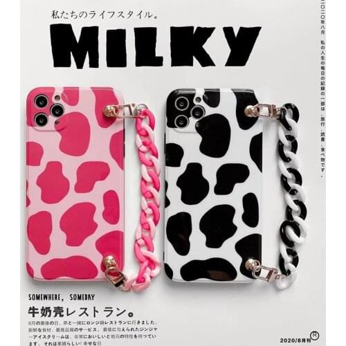 Luxury Sexy zebra Milk cow pattern ins Soft Silicon phone Case for iphone X XS XR MAX 11 Pro 7 8 plus SE fashion Bracelet cover