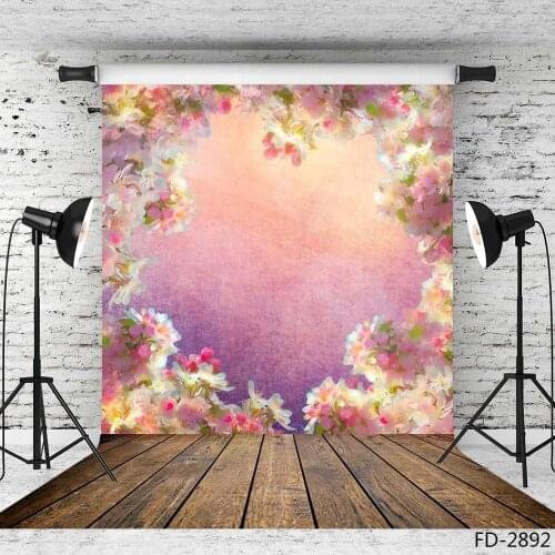 Pink Flowers Gradient Photography Background Vinyl Backdrop for Children Baby Wedding Photo Studio Photocall Props Photobooth