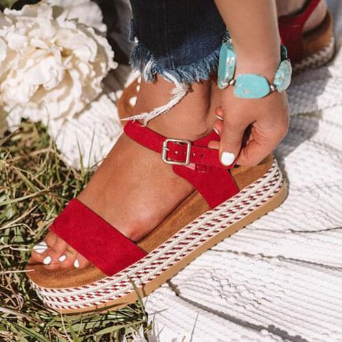 2020 New Women Sandals Platform Shoes straw Thick Bottom Ladies Sandals Peep Toe Beach Sandal Flat Wedge Summer Shoes Woman