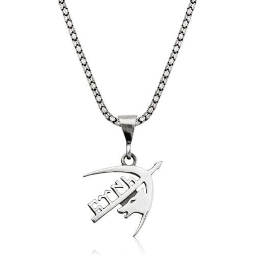 Silver Gray Wolf and Arrow Göktürkçe Turkish Written Pendant