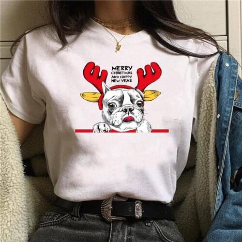 FIXSYS Cute Christmas Female T-shirts Harajuku Kawaii Clothes Fashion Leisure Short Sleeve Tee Shirt Femme Christmas Tshirt Tops