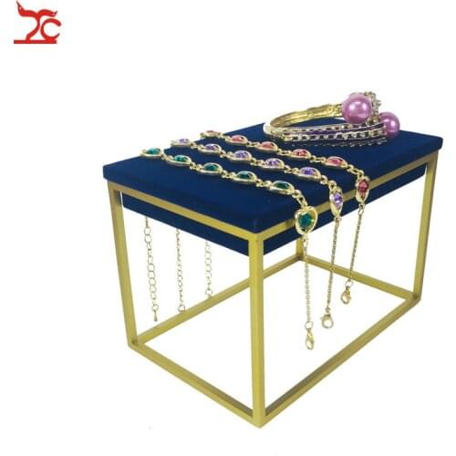Blue Velvet Bracelet Ring Display Gold Stainless Steel Jewelry Shop Window Display Shelf Jewelry Counter Display Cabinet
