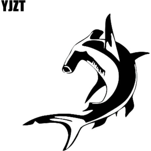 YJZT 14.3cm*15.5cm Fish Hammerhead Shark Ocean Predator Personality Vinyl Car Sticker Decals Black Silver Accessories C11-0103