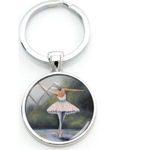 Vintage Beauty Ballet Girls Glass Key Cabochon Keyholders 2021 New Dance Women Charm Keychain For Dancers Birthday Gift
