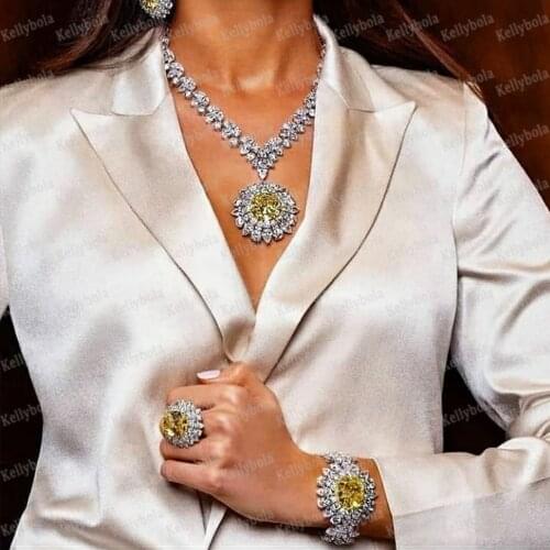 KellyBola Jewelry Gorgeous Geometry Zircon Necklace Bracelet Earring Earrings 4PCS Female Wedding Performance High Quality
