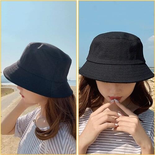 Female Double Faced Fishermans Hats Summer Solid Color Sun Bucket Hats For Women