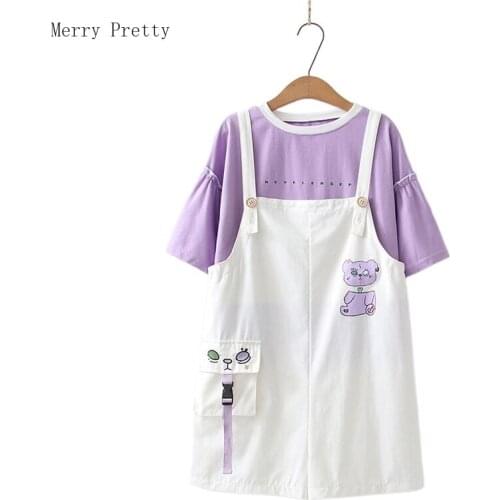 Women Casual Short Sets Cartoon Print Pocket Overalls And O-neck Cotton T Shirts 2021 Summer Sweet Style 2 Piece Set Clothes