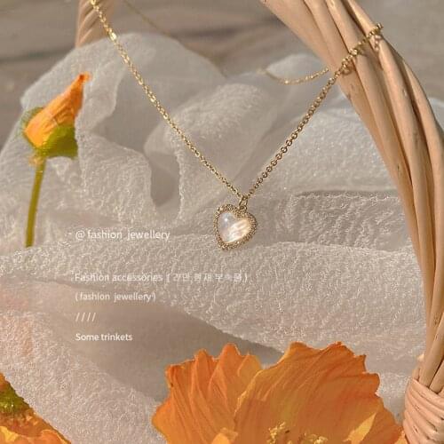 2021 Korean Fashion Jewelry New Titanium Steel Gold Chain Crystal Rhinestone Heart Pendant Necklaces For Women Girls Gift