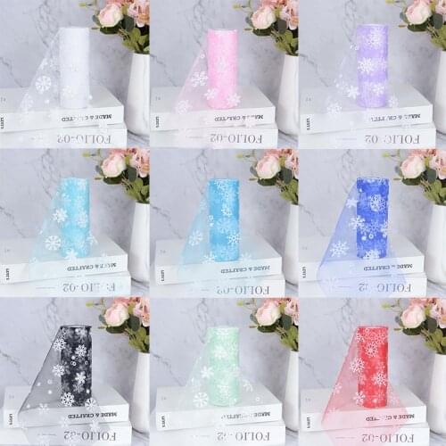 15cm*10yards Winter Snowflake Tulle Roll Wedding Eugen Diy Sewing Yarn Tutu Fabric Birthday Wedding Party Decoration Supplies
