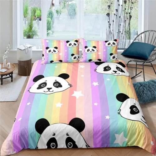 Luxury 3D Cartoon Rainbow Panda Print 2/3Pcs Kids Teens Bedding Sets Duvet Cover Pillowcase Home Textile Single/Queen/King Size