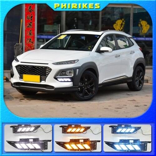2pcs For Hyundai Kona 2017 2018 2019 2020 Dynamic Yellow Turn Signal Function Car DRL Lamp 12V LED Daytime Running Light