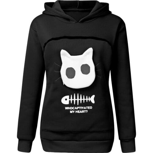 2021 Winter Hoodies Women’s Sweatshirt Animal Pouch Hood Tops Carry Cat Breathable Pullover Blouse Sweatshirts Sudadera Mujer