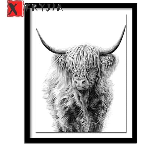 DIY Diamond Embroidery Black White Highland Cow Full round square Diamond Painting Cross Stitch animal,Diamond ,Nordic pictures