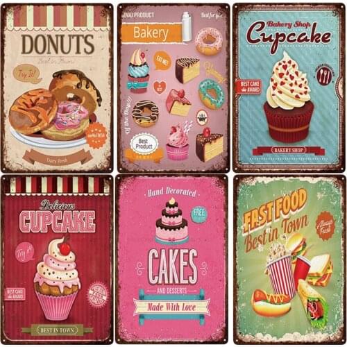 American Ice Pop Tin Signs Ice Cream Pancakes Metal Poster For Bar Cake Candy Shop Bakery Home Wall Decor Vintage Plaque