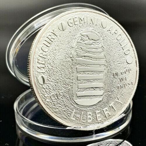 Apollo 11 Moon Landing Silver Commemorative Coin Gift Collection Retro Copper Coin for 2019 US 50th Anniversary