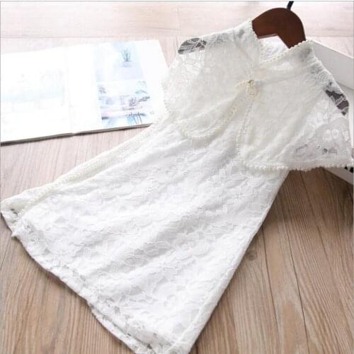 White girls lace dress and shawl 2 pcs sets 5pcs/lot