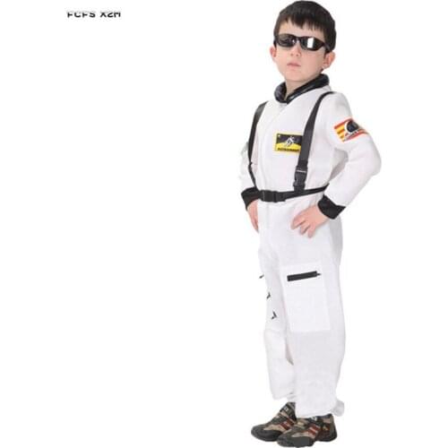 White Boys Astronaut Jumpsuits Cosplay Kids Children Halloween Cosmonaut Uniform Costumes Carnival Purim Masquerade Party dress