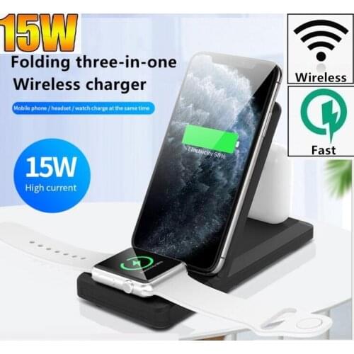 15W QI 3 In 1 Folding Quick Fast Wireless Charger Dock station Charging stand holder For Iphone Watch Airpods Pro Samsung