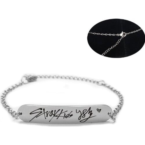 Stray Kids Member Signature Stainless Steel Bracelet Letter Silver Chain Bracelets for Women Men Jewelry Accessories