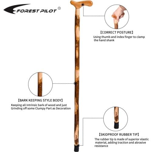 FOREST PILOT Bark-Keeping Clumpy Pattern Wooden Walking Cane for Men and Women Handcrafted of Hardwood, Nature Color, 37 Inches