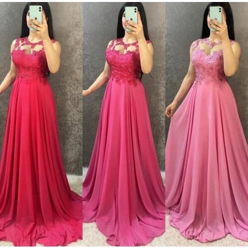 Long Chiffon A-Line Lace Evening Dresses with Pockets Floor Length Zipper Back Pleated Abendkleider Formal Party Gowns for Women
