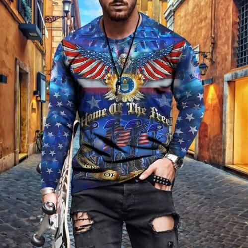 Mens Long Sleeve 3D Little Bird Printing T-Shirt New Round Neck Hip-Hop Street Harajuku Top Plus Plus Size Street Clothing