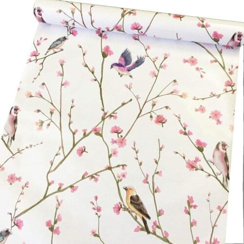 GLOW4U Self Adhesive Vintage Floral Birds Contact Paper Wallpaper for Cabinets Walls Table Shelves Dresser Drawer Furniture