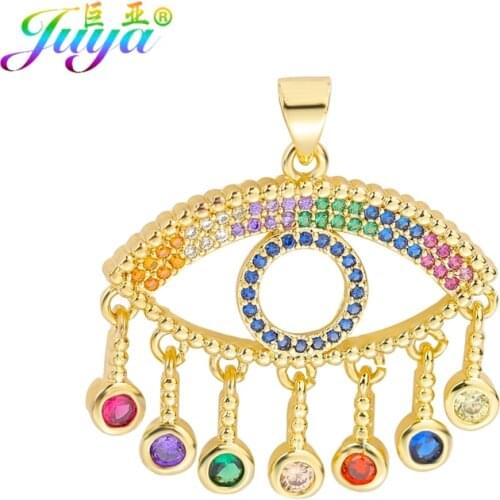 Juya DIY Rainbow Charms Supplies Handmade Multicolor Greek Evil Eye Charms For Women Men Trendy Turkish Pendants Jewelry Making