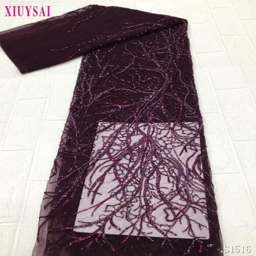 Luxury African Lace Fabric Latest Hand made Beads Peach Lace Nigerian Lace Fabric 2021 High Quality Lace With Beaded 5yards S536