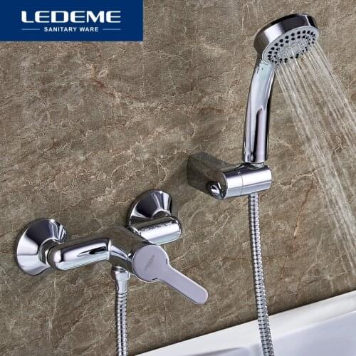 LEDEME Bathroom Bathtub Faucet 1 set Cold Hot Water Bath Bathtub Faucets Outlet Pipe Surface Chrome Plated Shower Head L2003