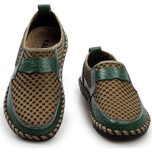 2020 Summer Shoes Men Genuine Leather Mesh Shoes Breathable Mens Casual Shoes Male Brand Loafers Plus Size 46 K063